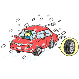 Drive the car equipping studless tires on snowy road.